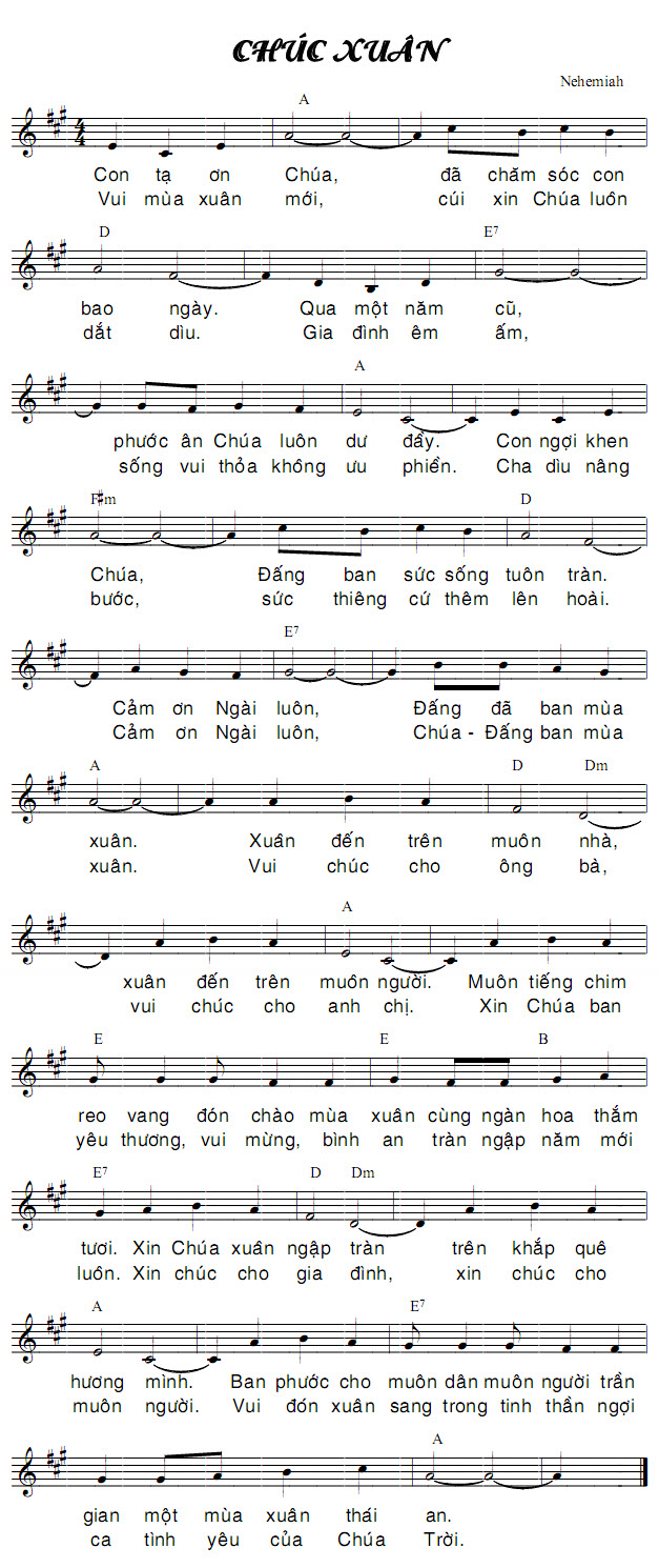 Bản nhạc bài Chúc Xuân