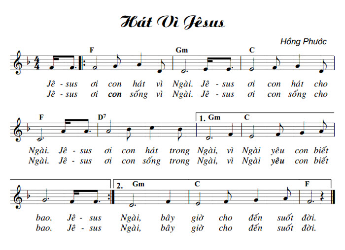 Bản nhạc bài Hát Vì Jêsus