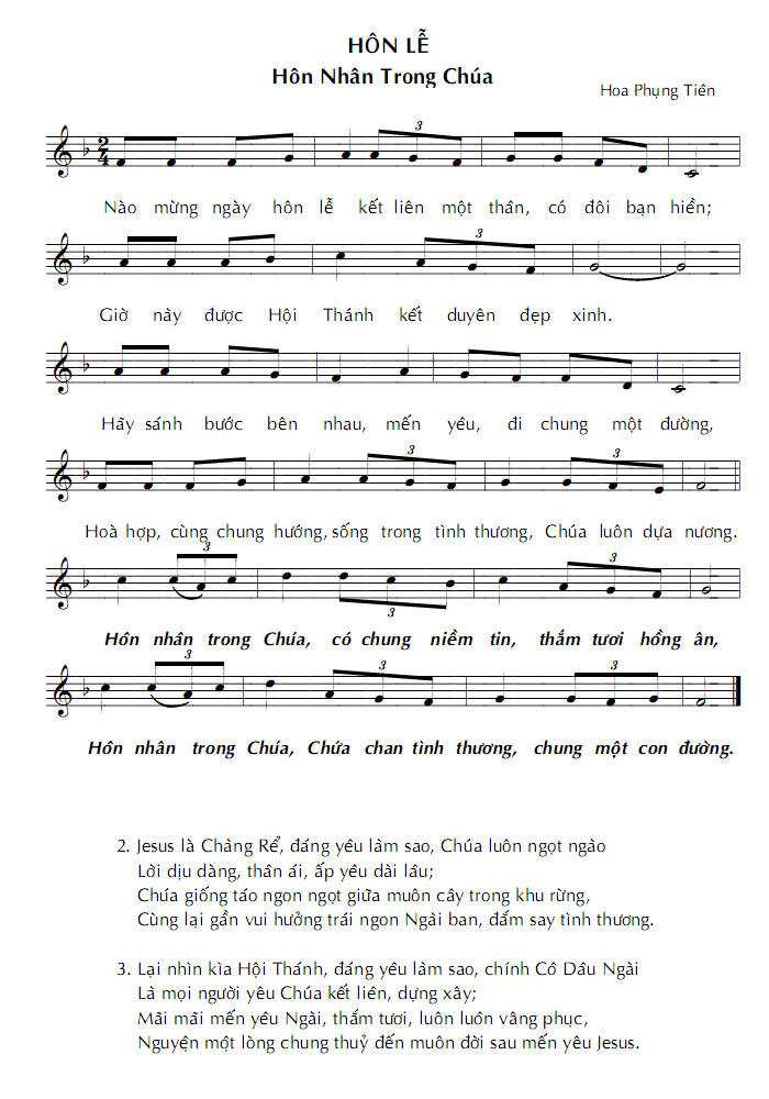 Bản nhạc bài Hôn Nhân Trong Chúa
